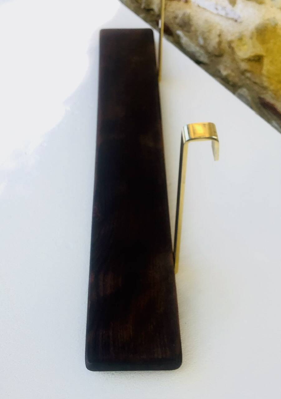 Vintage brass and wood hanging wall shelf