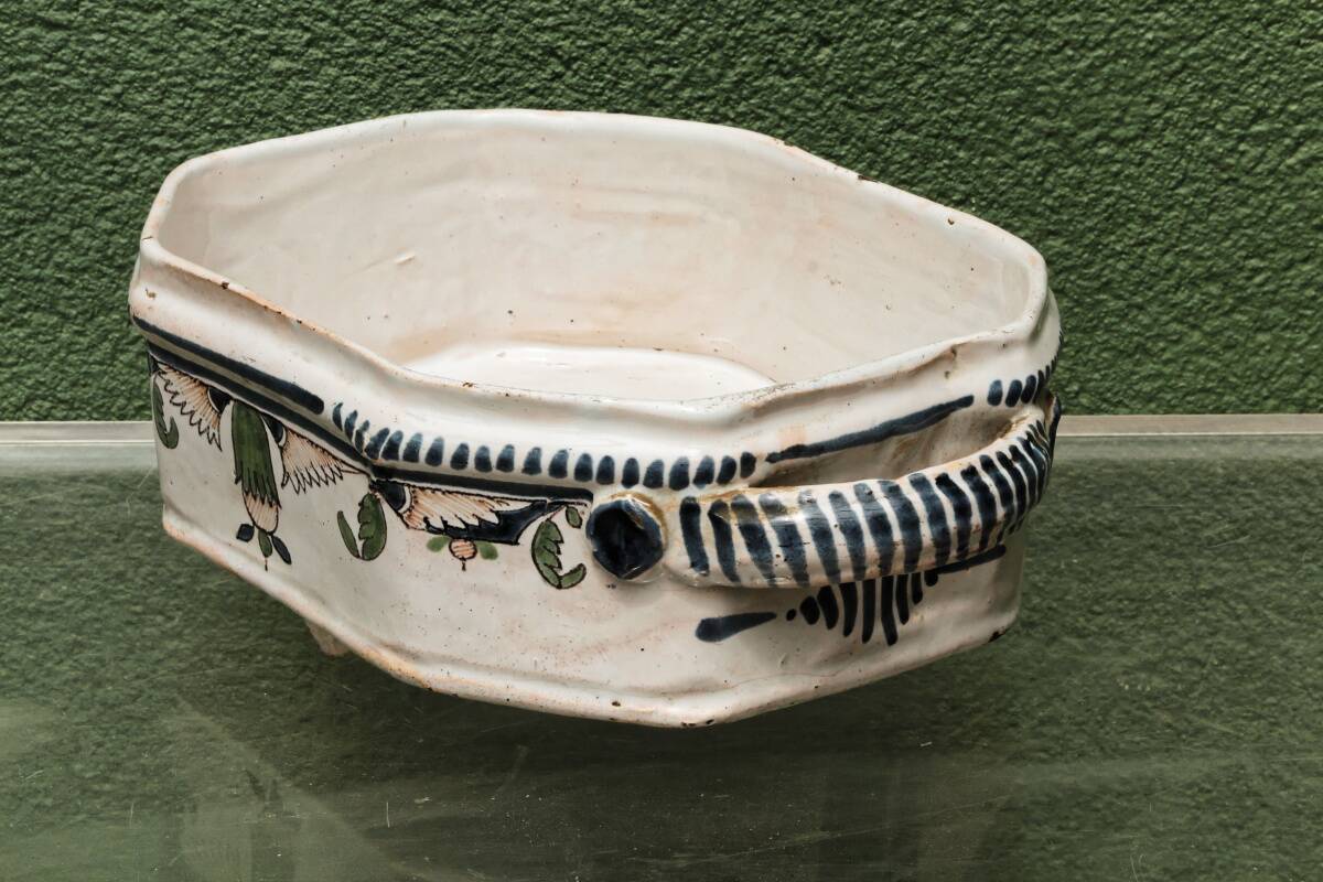 Cut-corner jardinière, in Rouen faience, 18th century