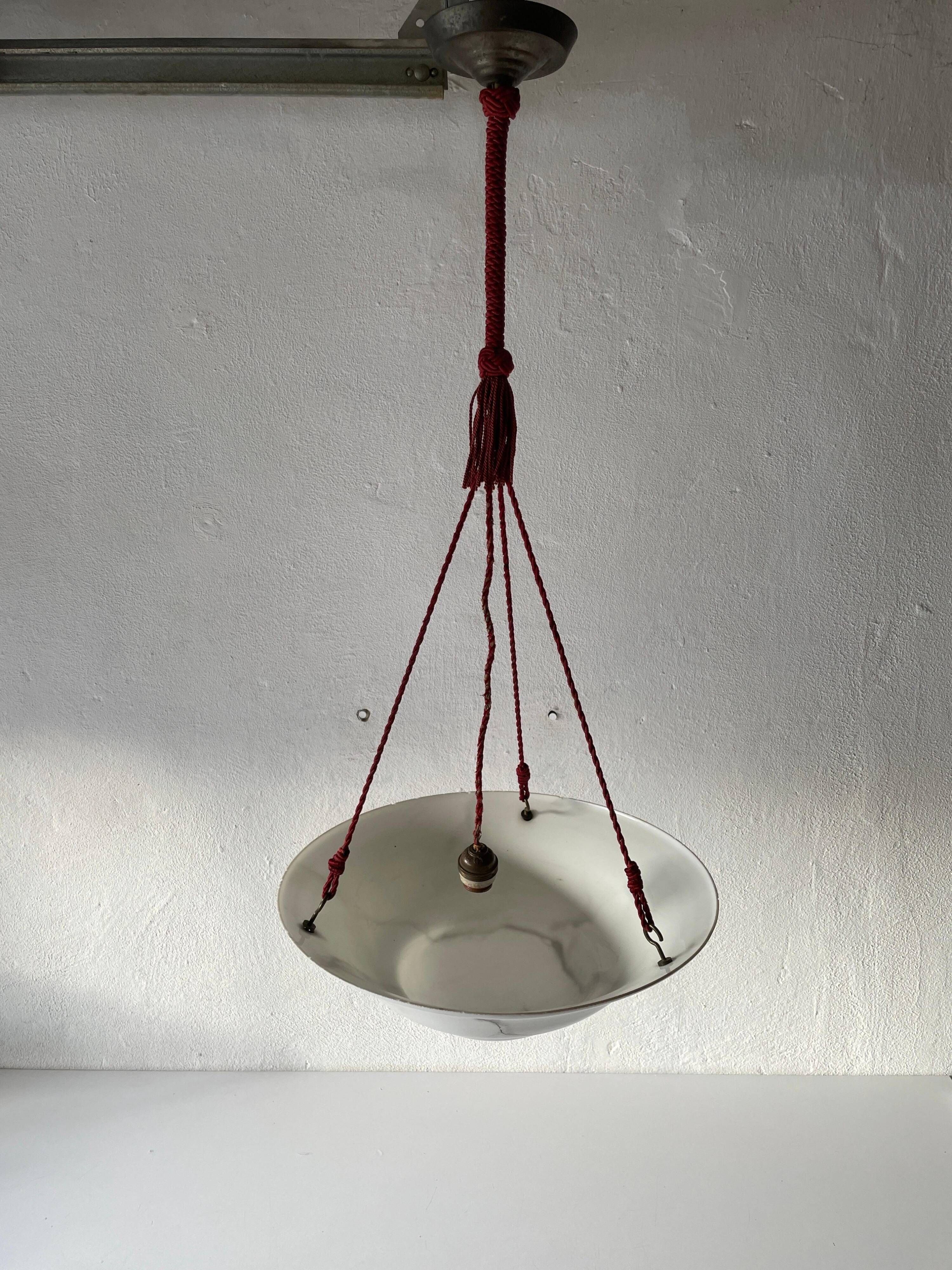 Art Deco suspended lamp in white marble-effect glass, 1940s, Germany.