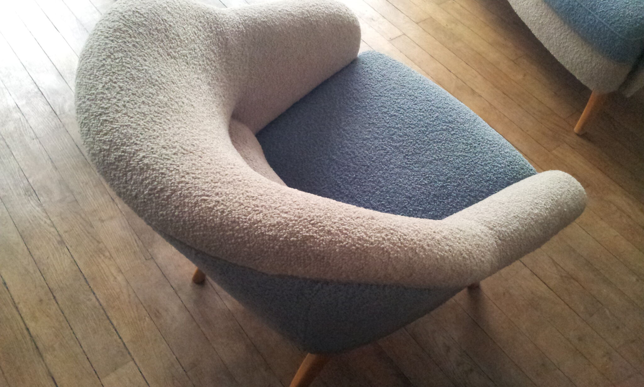 Chair organic 50s Danish blue and beige