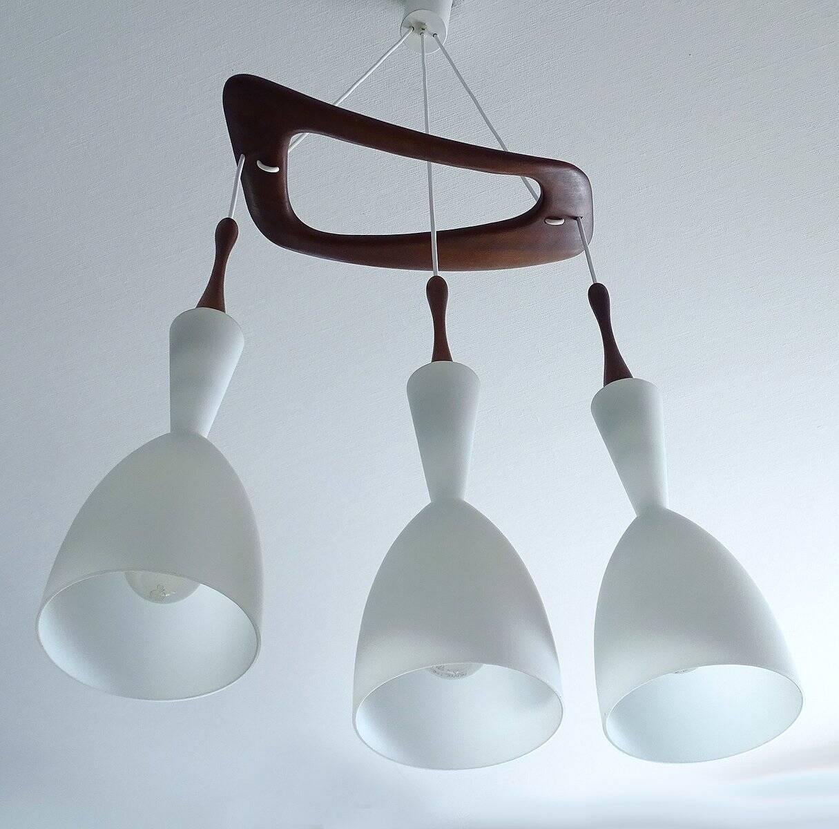 Vintage pendant light in teak and glass from Rispal