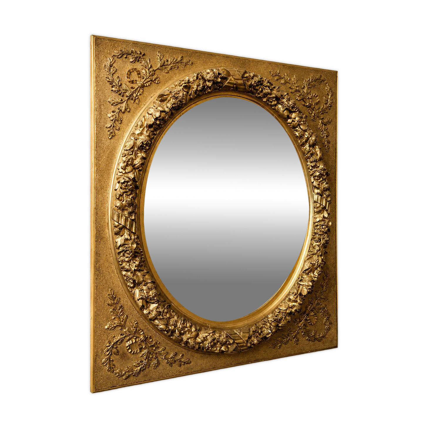 Large Louis XVI style mirror in gilded wood and composition – Early 20th century.