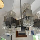 Lustre Sciolari 16 feux verre et chrome , Italie 1970
