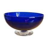 Coupe à fruits couleur bleu en cristal de portieux pied translucide