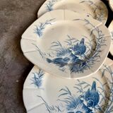 6 dessert plates Gien in blue ironstone, "Birds" service circa 1870 no. 2