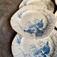 6 dessert plates Gien in blue ironstone, "Birds" service circa 1870 no. 2