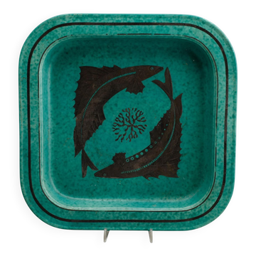 Wilhelm Kage plate in ceramic "Argenta" Gustavsberg Sweden 1950s. Marked.