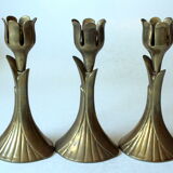 3 beautifull solid brass candle holders with floral motif, vintage from the 1960s