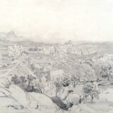Félix BENOIST, Vue présumée de Grasse. Dessin à la mine de plomb, 19e siècle