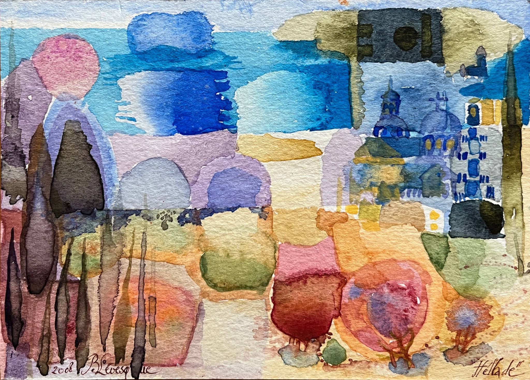 Set of 7 watercolor paintings signed B. Lévêque Burgundy Brittany