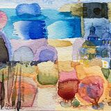 Set of 7 watercolor paintings signed B. Lévêque Burgundy Brittany