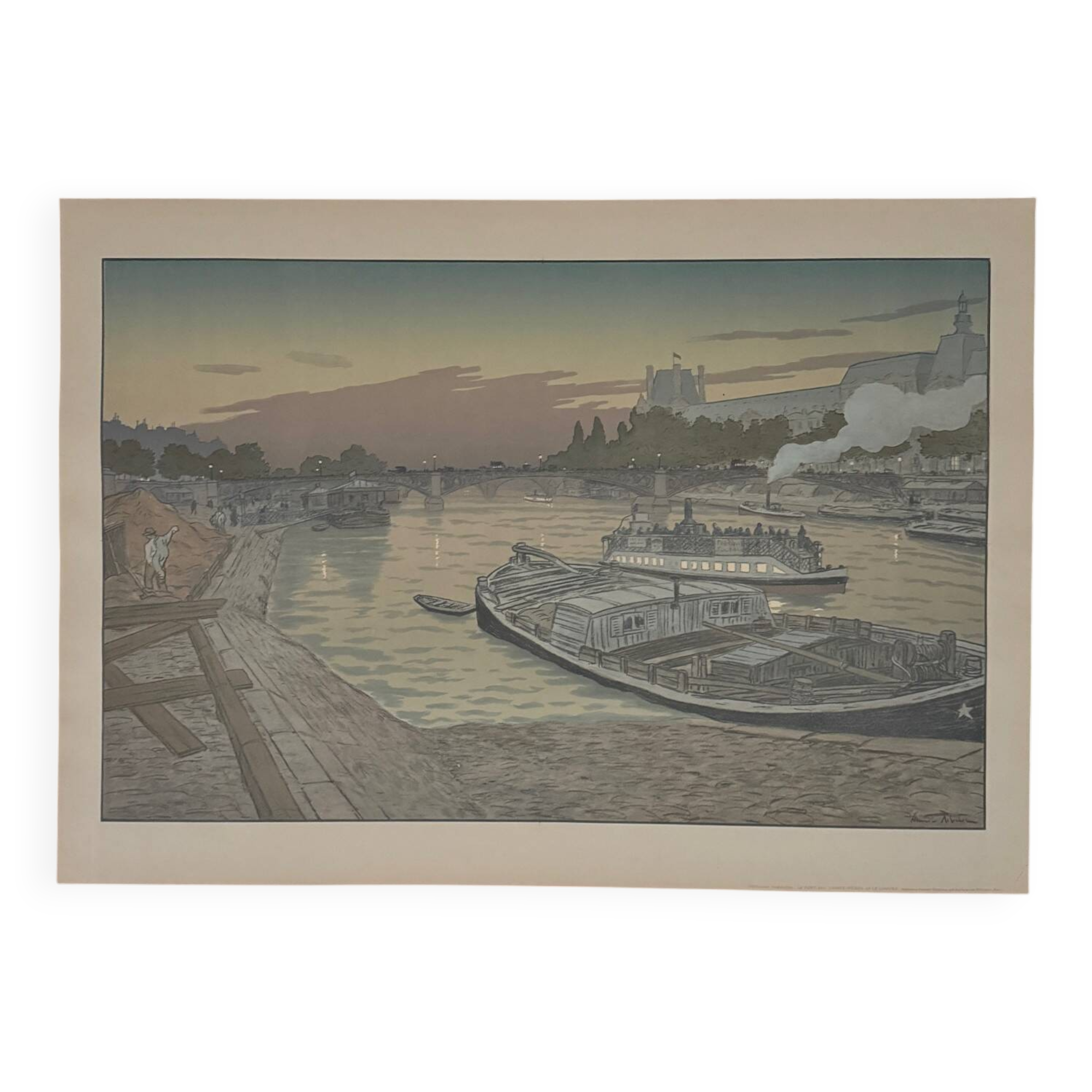 Lithograph by Henri Rivière The Pont des Saints-Pères and the Louvre