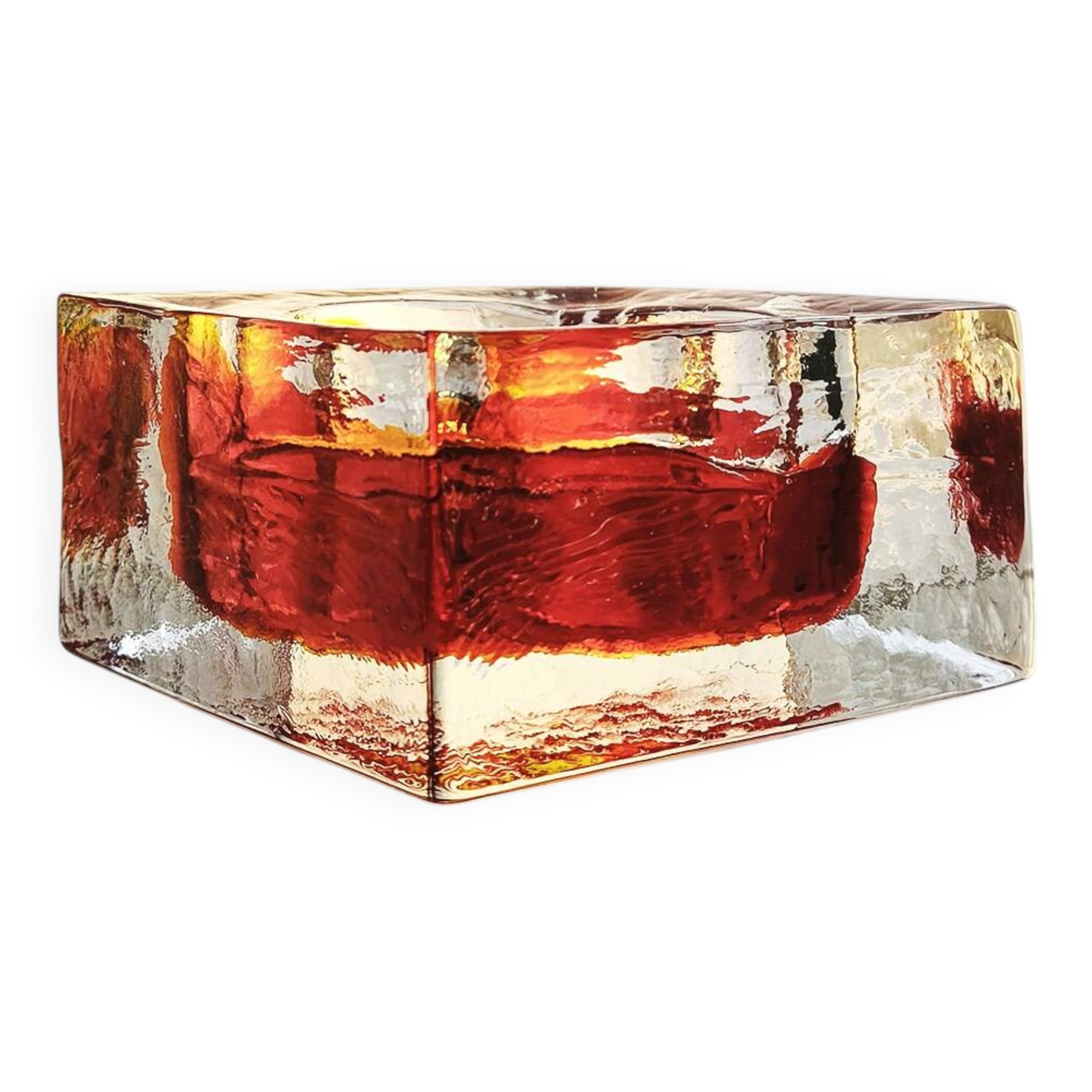 1960s Big Handcrafted Square Ashtray in Uranium Murano Glass by Mandruzzato