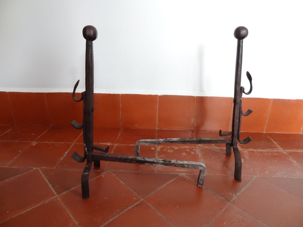 Pair of moors, ancient wrought iron channels from the 17th century