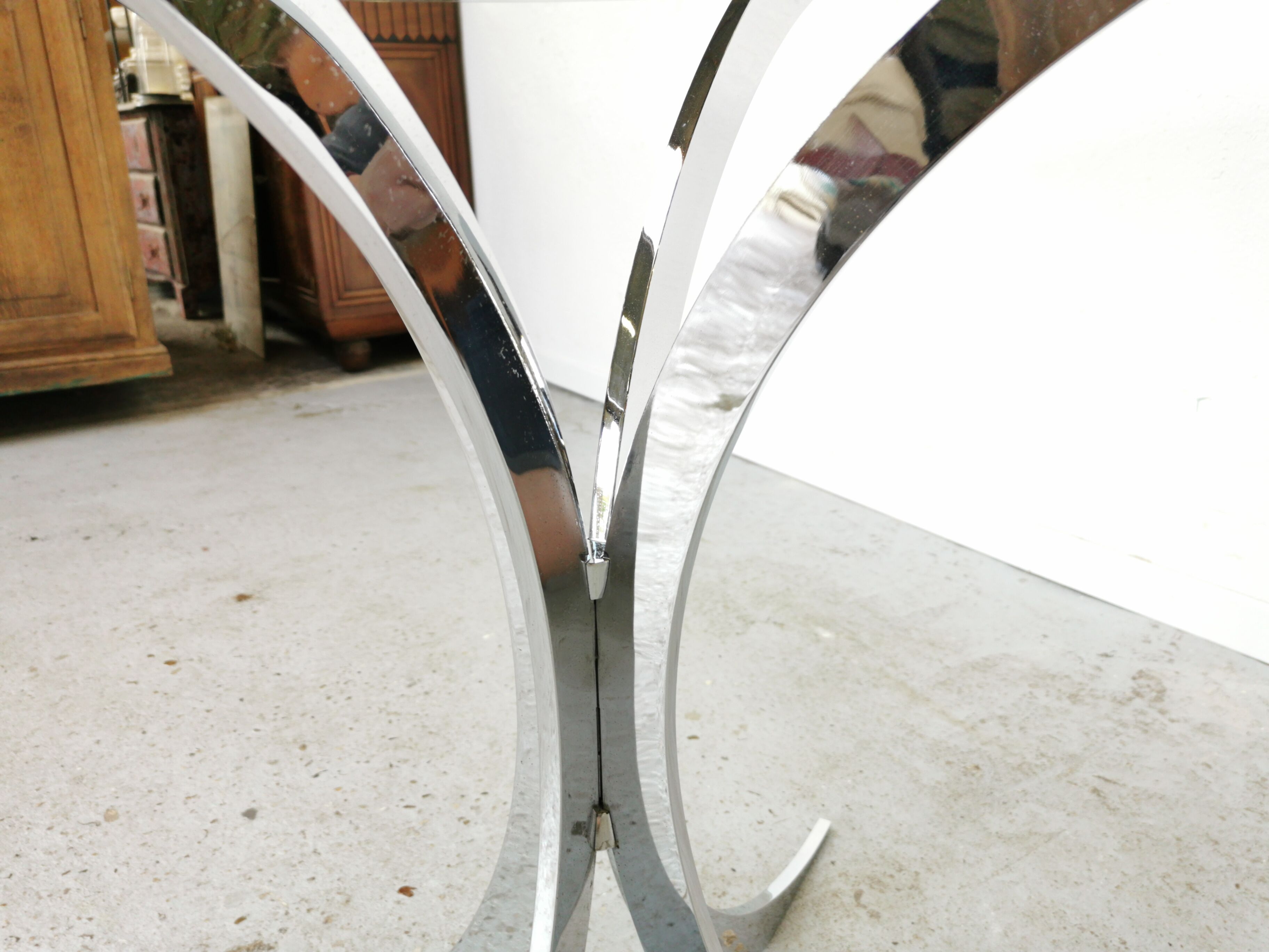 Table vintage verre et chrome 1970