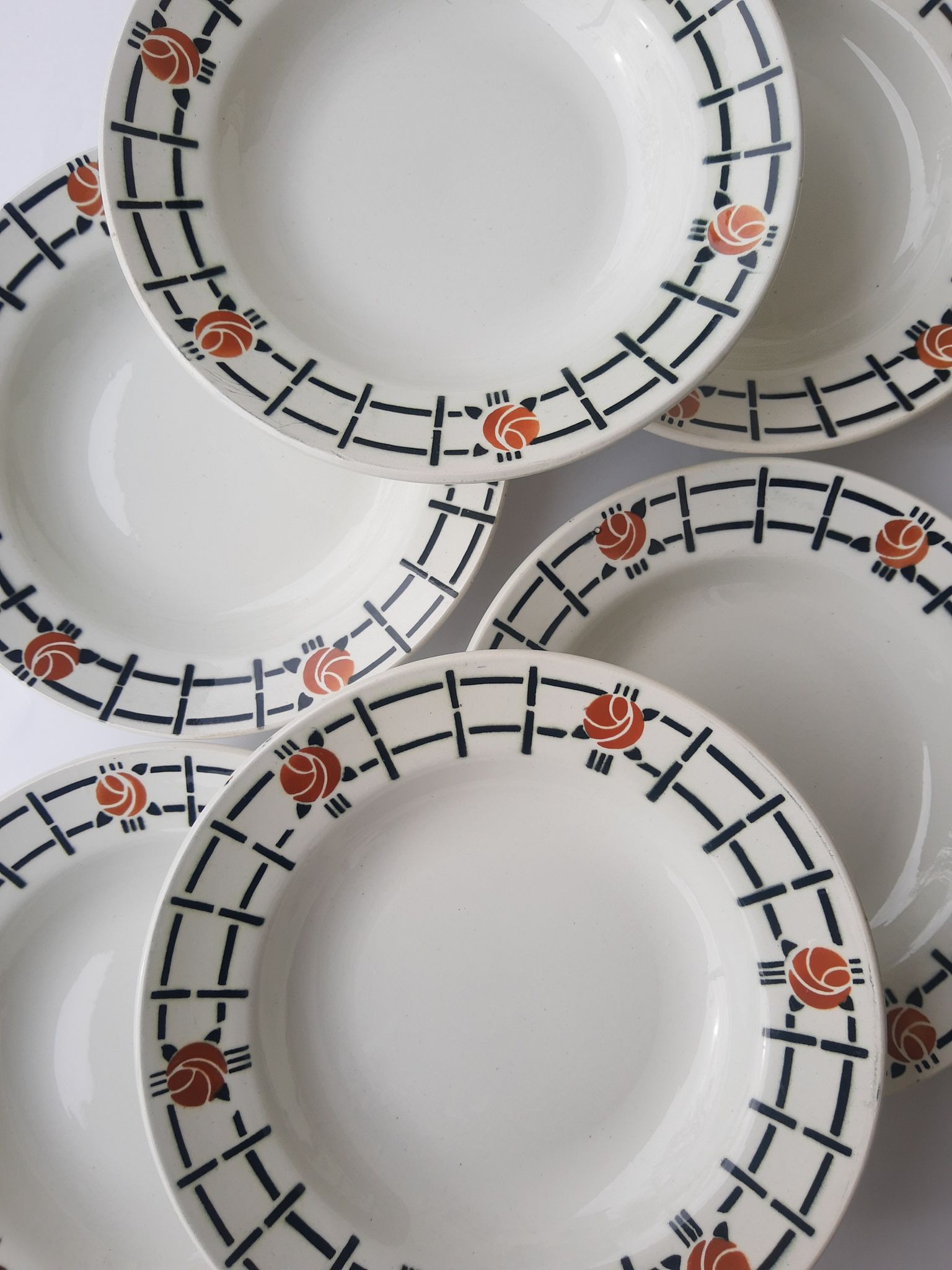 Set of 6 old St Amandinoise St Amand vintage soup plates