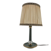 Lampe à poser laiton à patine verte et abat jour tissu style empire