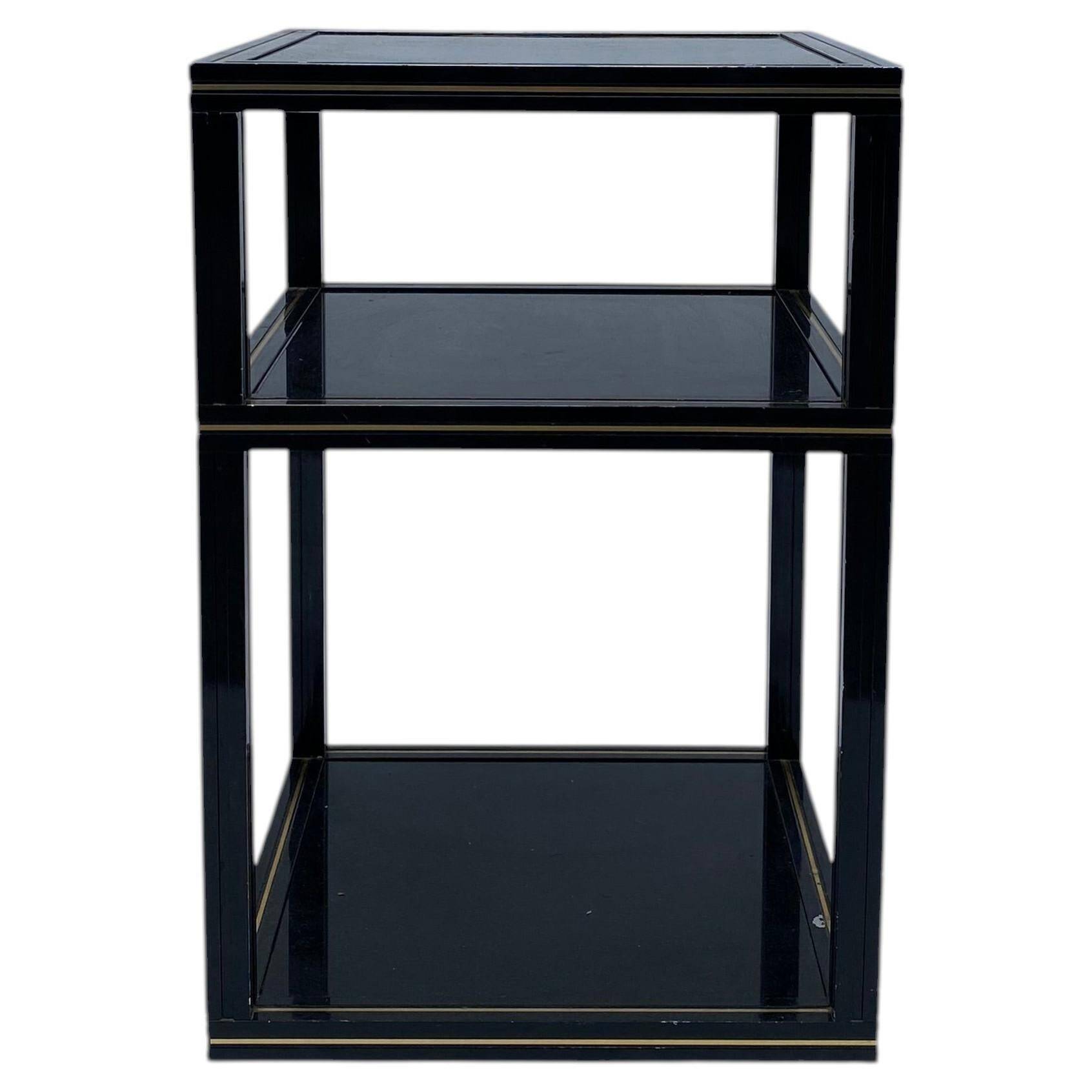 1970s Pierre Vandel Two Tiered Black Glass Side Lamp Table Hollywood Regenc