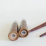 Set of Scandinavian salad cutlery, salt and pepper shaker in teak and steel