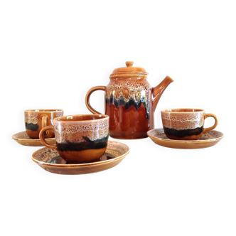 Hawaiian decor coffee service from the Sarreguemines faience factories / vintage 60s-70s