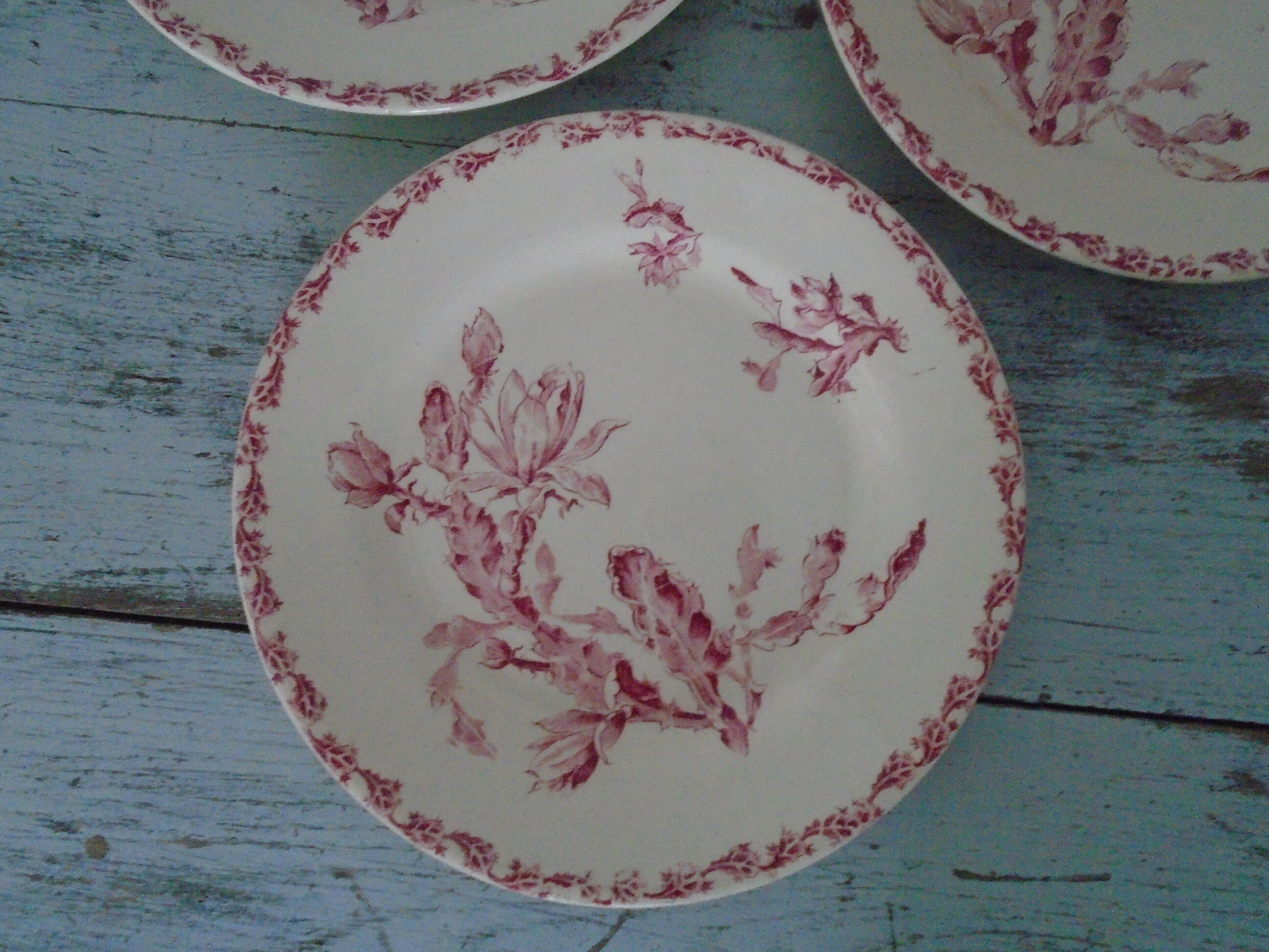 7 gien pink cactus model 6 plates - 1 hollow old