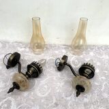 Matching pair of bronze wall sconces oil lamp style