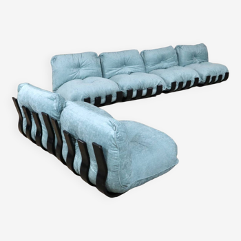 Sectional gran visir sofa in blue velvet by luciano frigerio, italy, 1970s