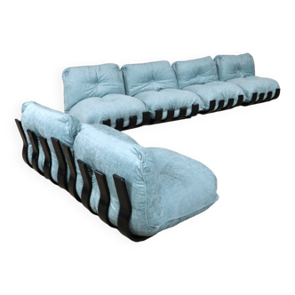 Sectional gran visir sofa in blue velvet by luciano frigerio, italy, 1970s