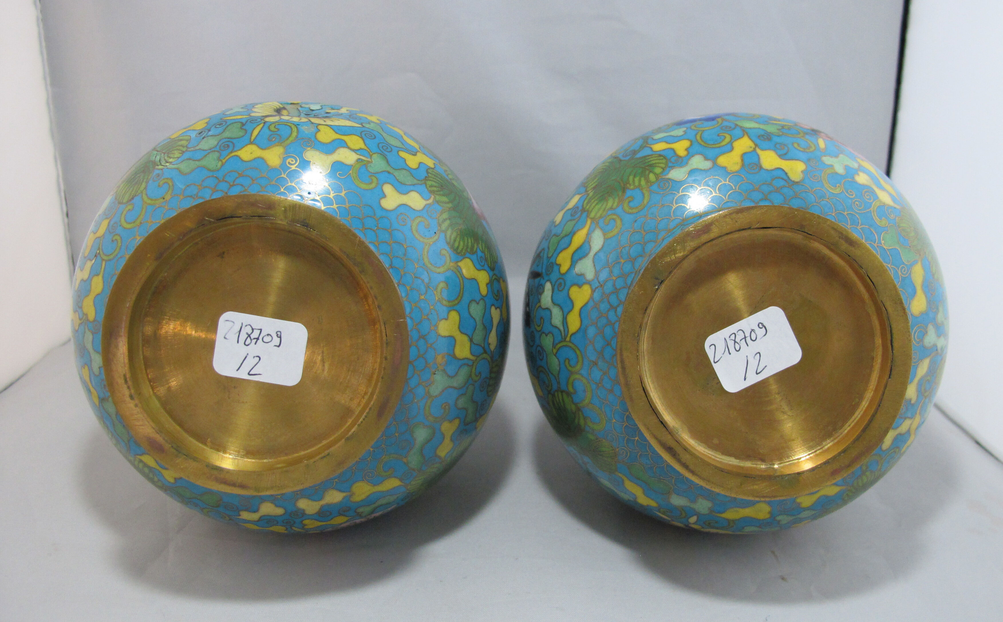 Pair of double gourd vases in cloisonné enamels Chinese, China early 20th century