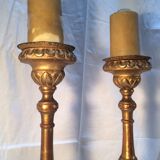Pair of ancient carved gilded wood candlesticks - 18th century