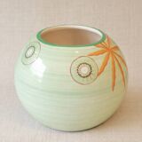 Lunéville France round vase – kiwi & leaf decoration – soft green vintage