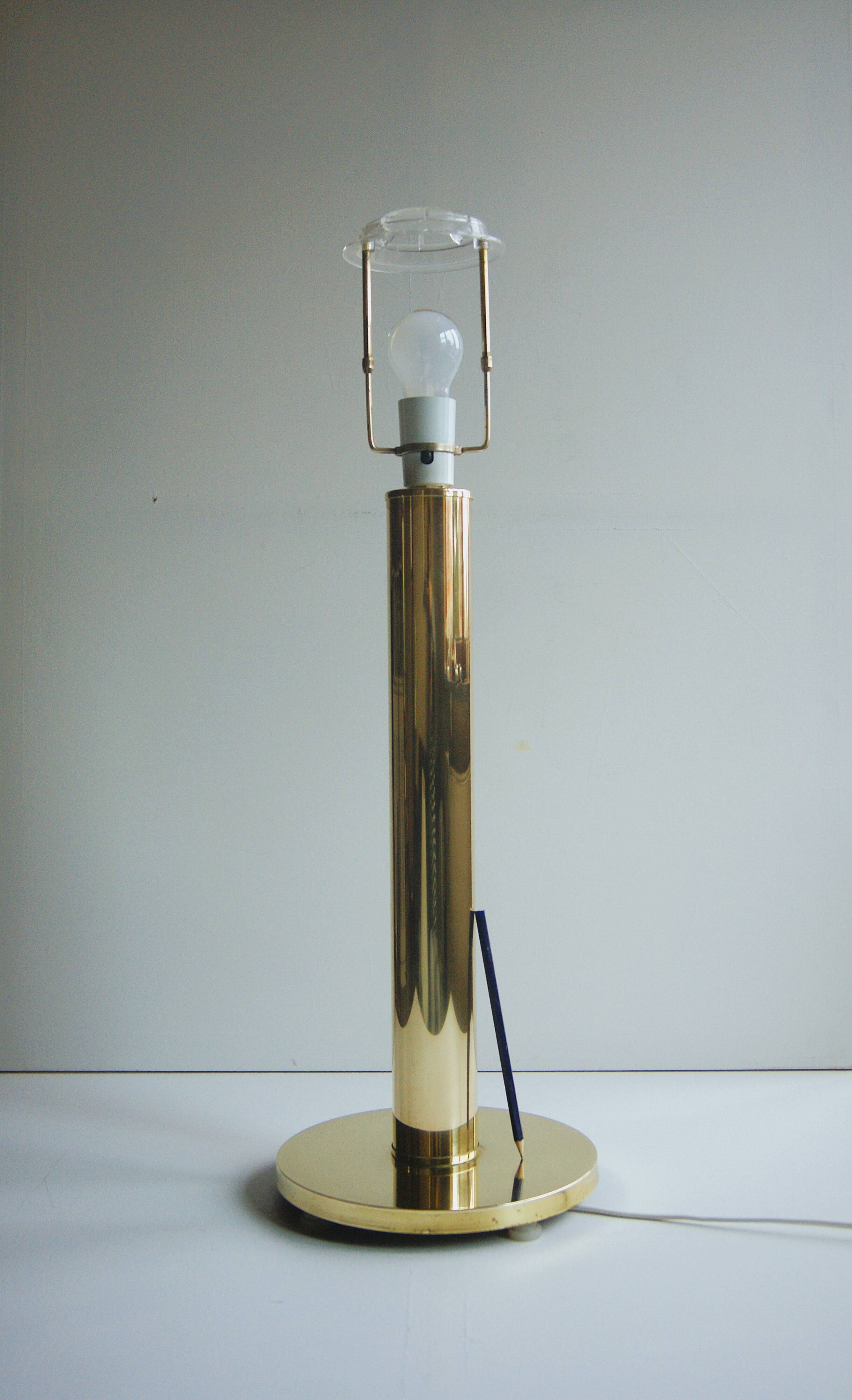 Giant vintage brass table lamp in cylindrical column design. Denmark 1960s