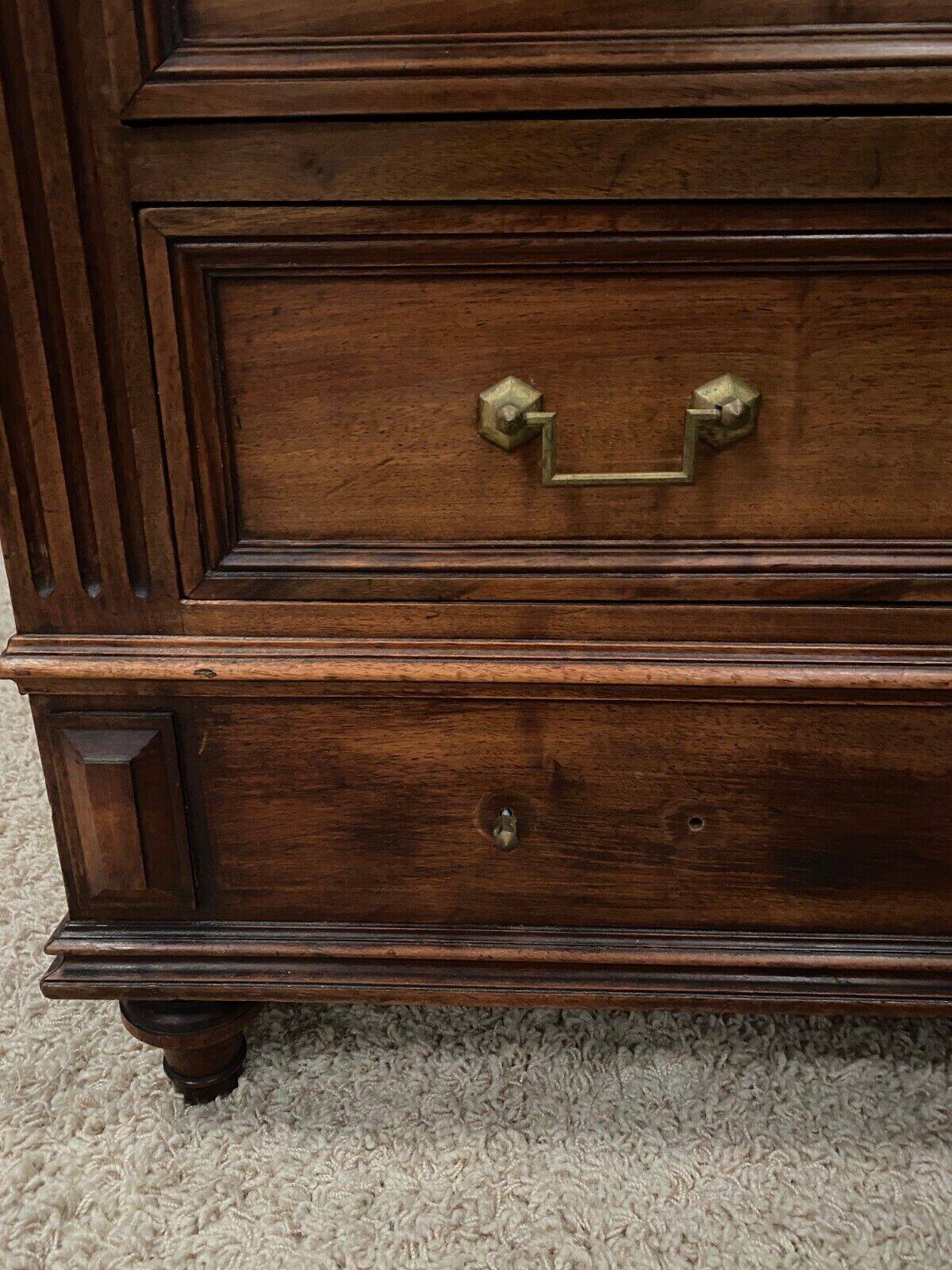 19th century Louis XVI style chest of drawers, white marble, fluted 4 drawers