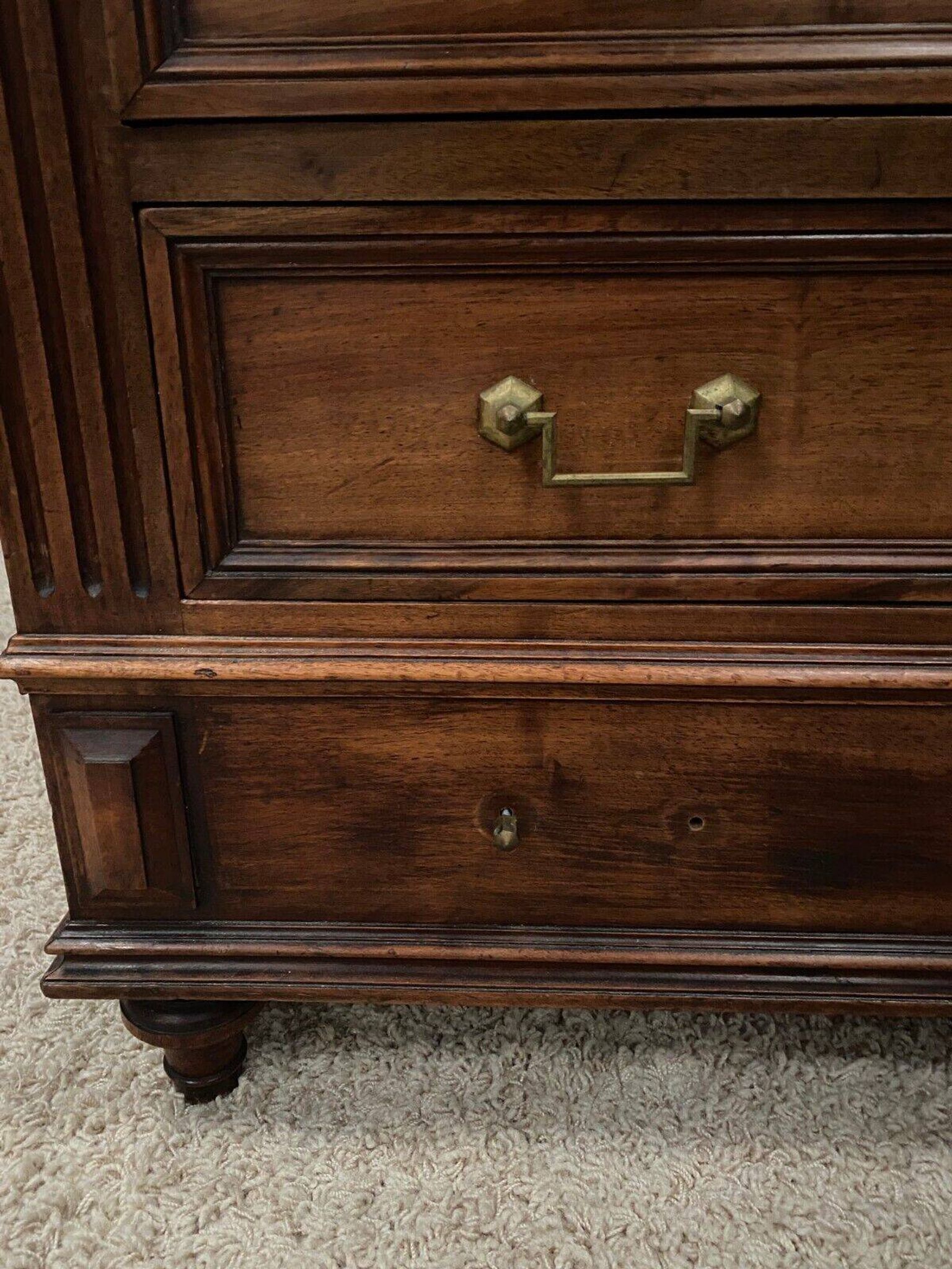 19th century Louis XVI style chest of drawers, white marble, fluted 4 drawers