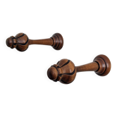 Pair of vintage turned wood coat hooks – sculpted knobs
