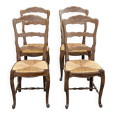 Lot de 4 chaises vintage BAUMANN en chêne et paille – Authentiques