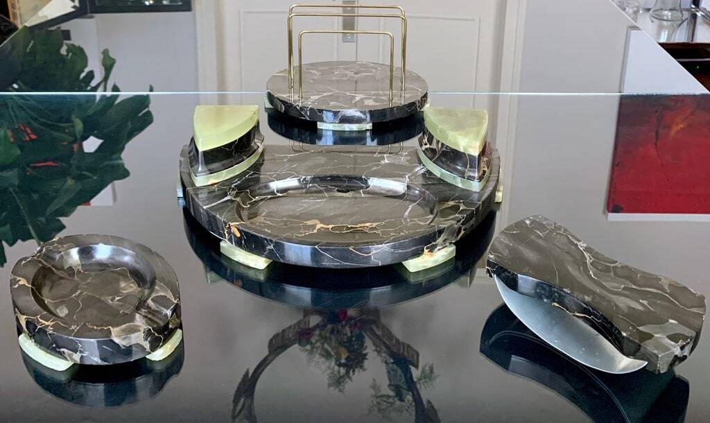 Inkwell Holder Mail Buffer Ashtray - Art Deco - Onyx Marble - Office