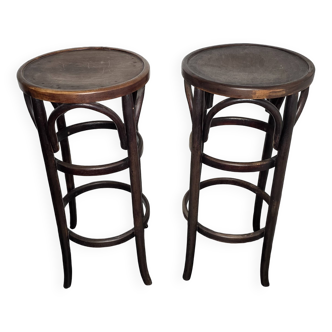 Paire de tabourets de bistrot en bois courbé