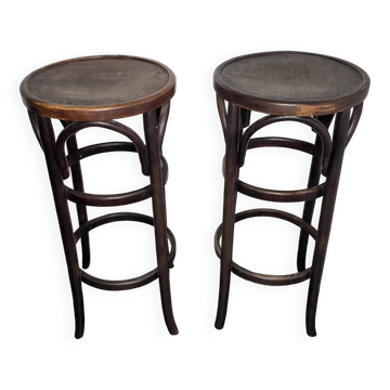Paire de tabourets de bistrot en bois courbé