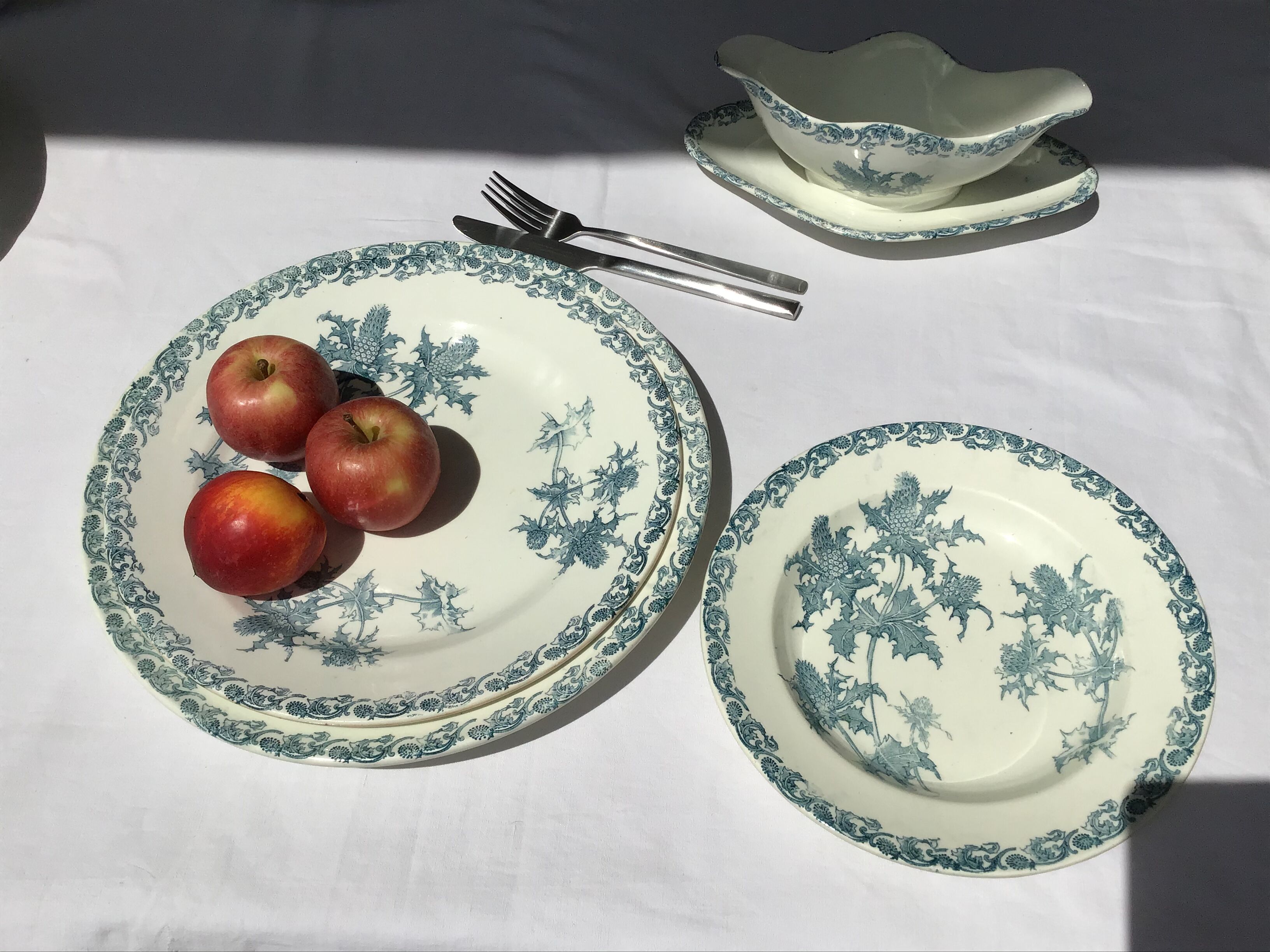 Iron Earth dishes thistle 29 and 32cm L.G Righi blue ink