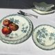 Iron Earth dishes thistle 29 and 32cm L.G Righi blue ink