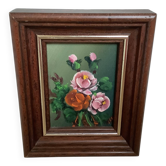 Mini tableau bouquet de fleurs huile sur panneau