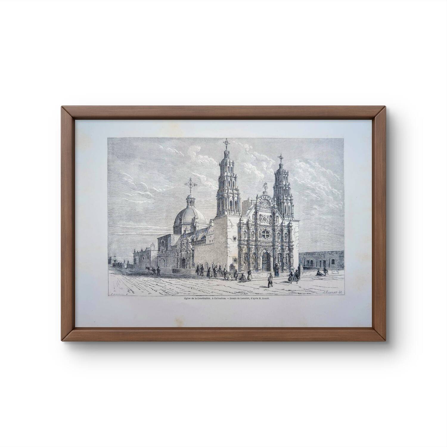 Cathedral of Chihuahua, Mexico. Printed illustration from 1861.
