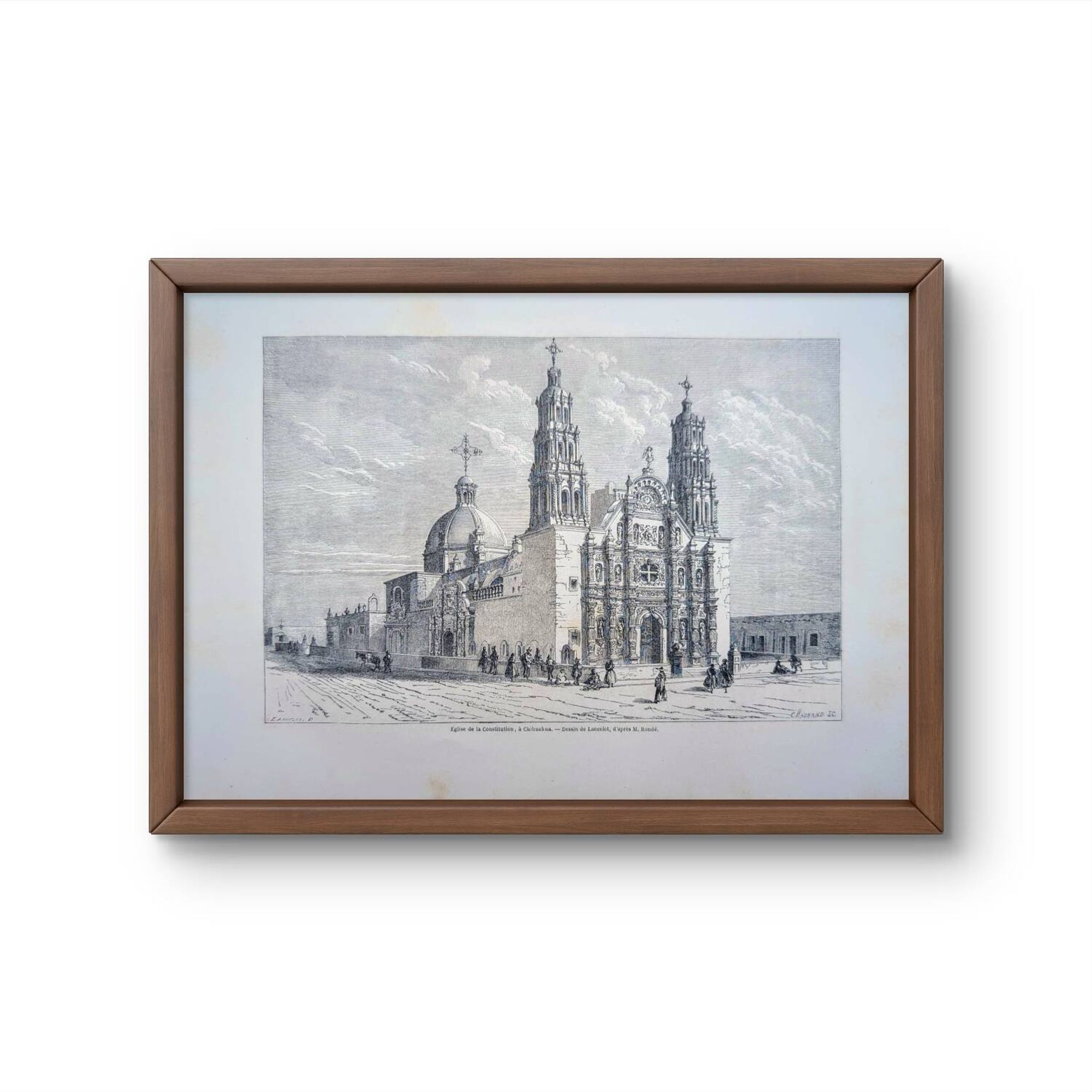Cathedral of Chihuahua, Mexico. Printed illustration from 1861.