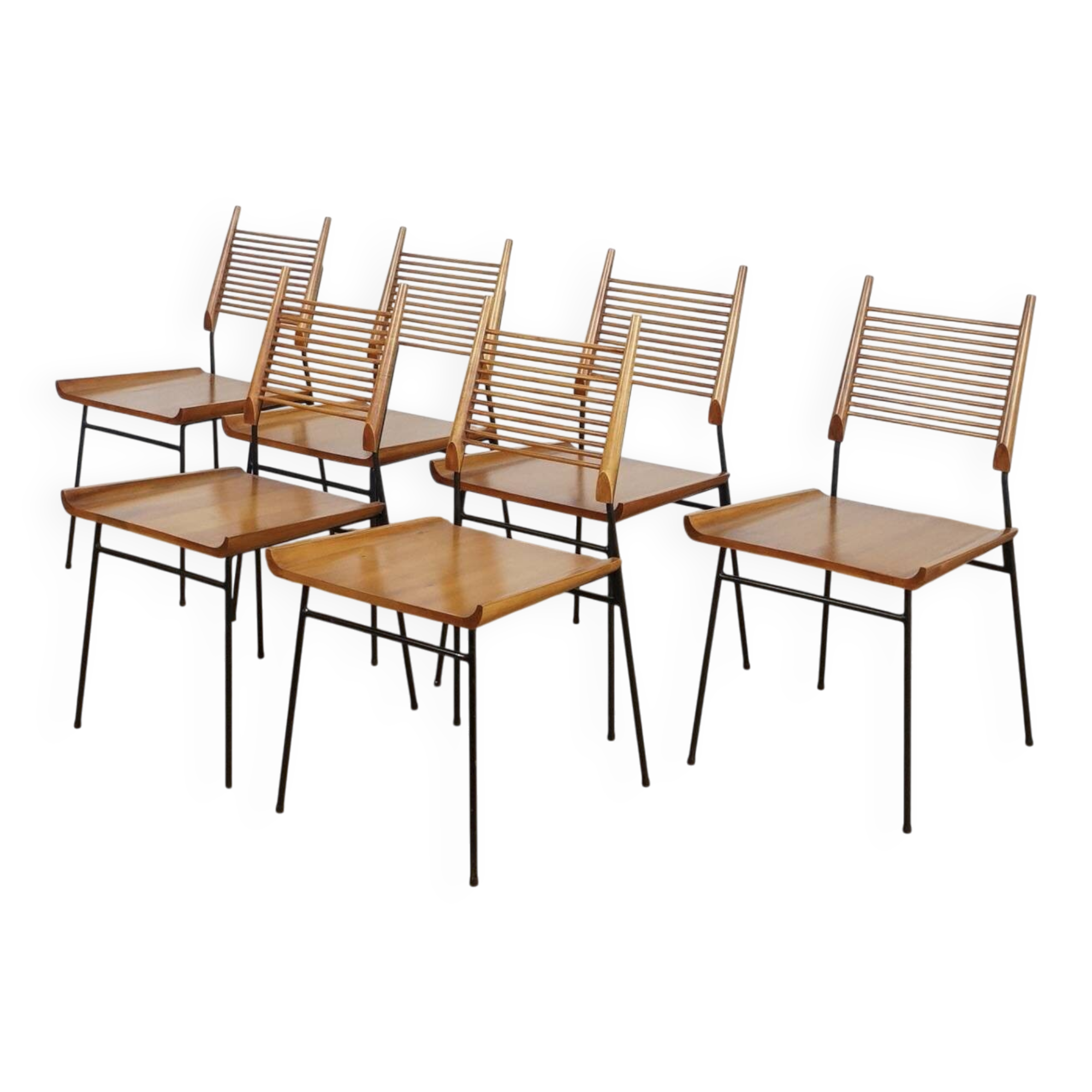 Ensemble de 6 chaises « Pelle » en érable et fer, par Paul McCob