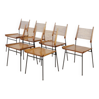 Ensemble de 6 chaises « Pelle » en érable et fer, par Paul McCob