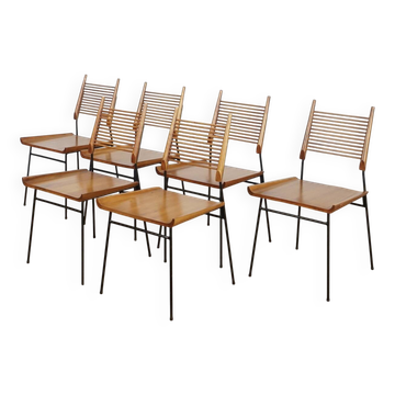 Set of 6 Maple and iron "Shovel" chairs by Paul Mccob