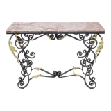 Console en fer forgé avec feuilles d'acanthes dorées, 1950