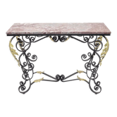 Wrought iron console with golden acanthus leaves, 1950