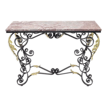 Console en fer forgé avec feuilles d'acanthes dorées, 1950